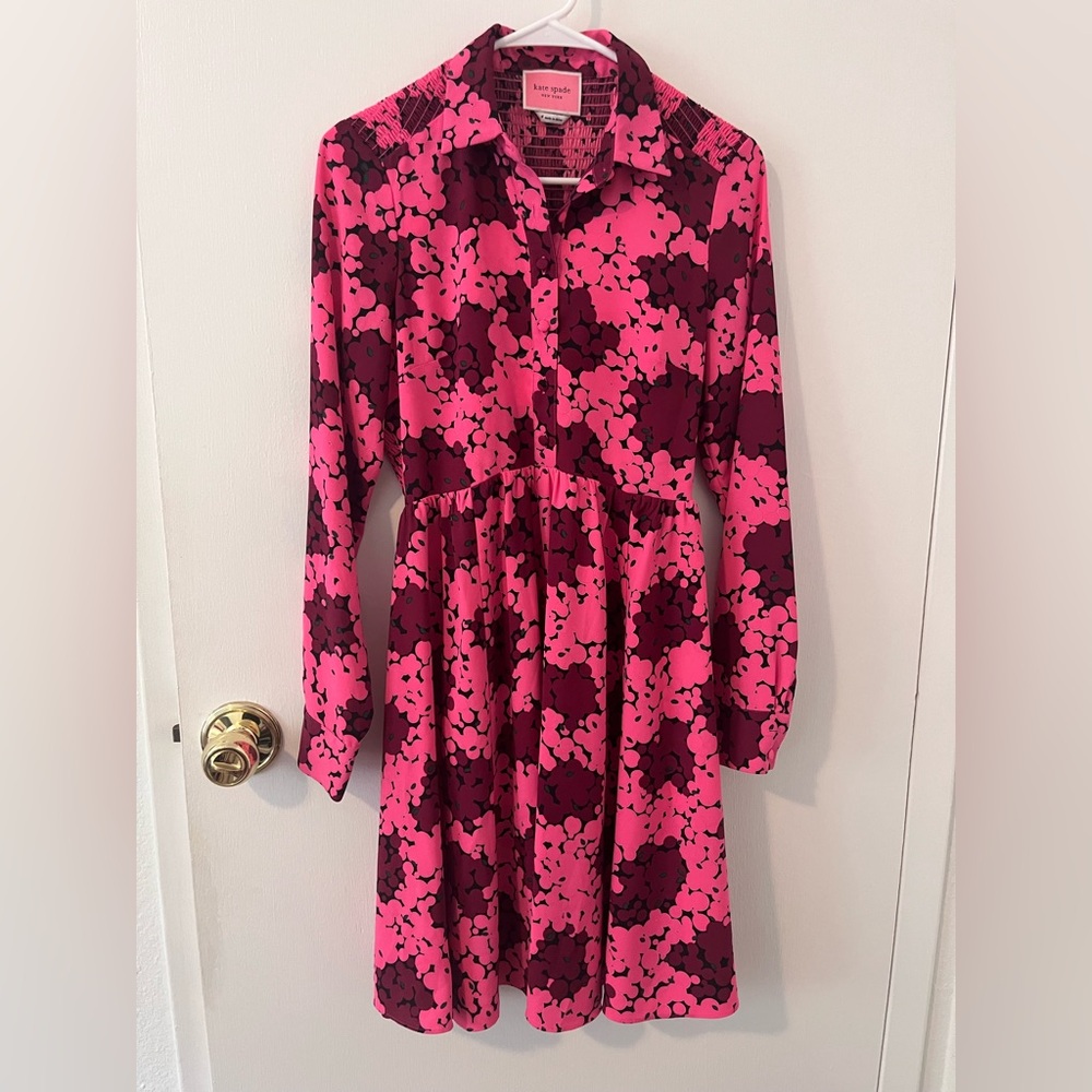 Like New Kate Spade Hot Pink Floral Dress Long Sleeve Size 4